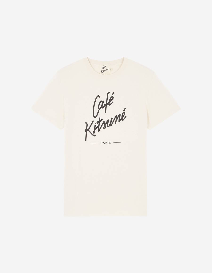 Beige Men\'s Maison Kitsune Cafe Kitsune T Shirts | AU-H0511