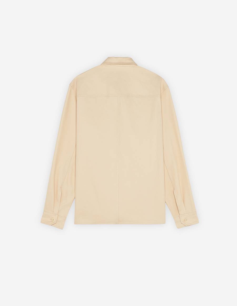 Beige Men's Maison Kitsune Cafe Workwear Shirts | AU-Q0601