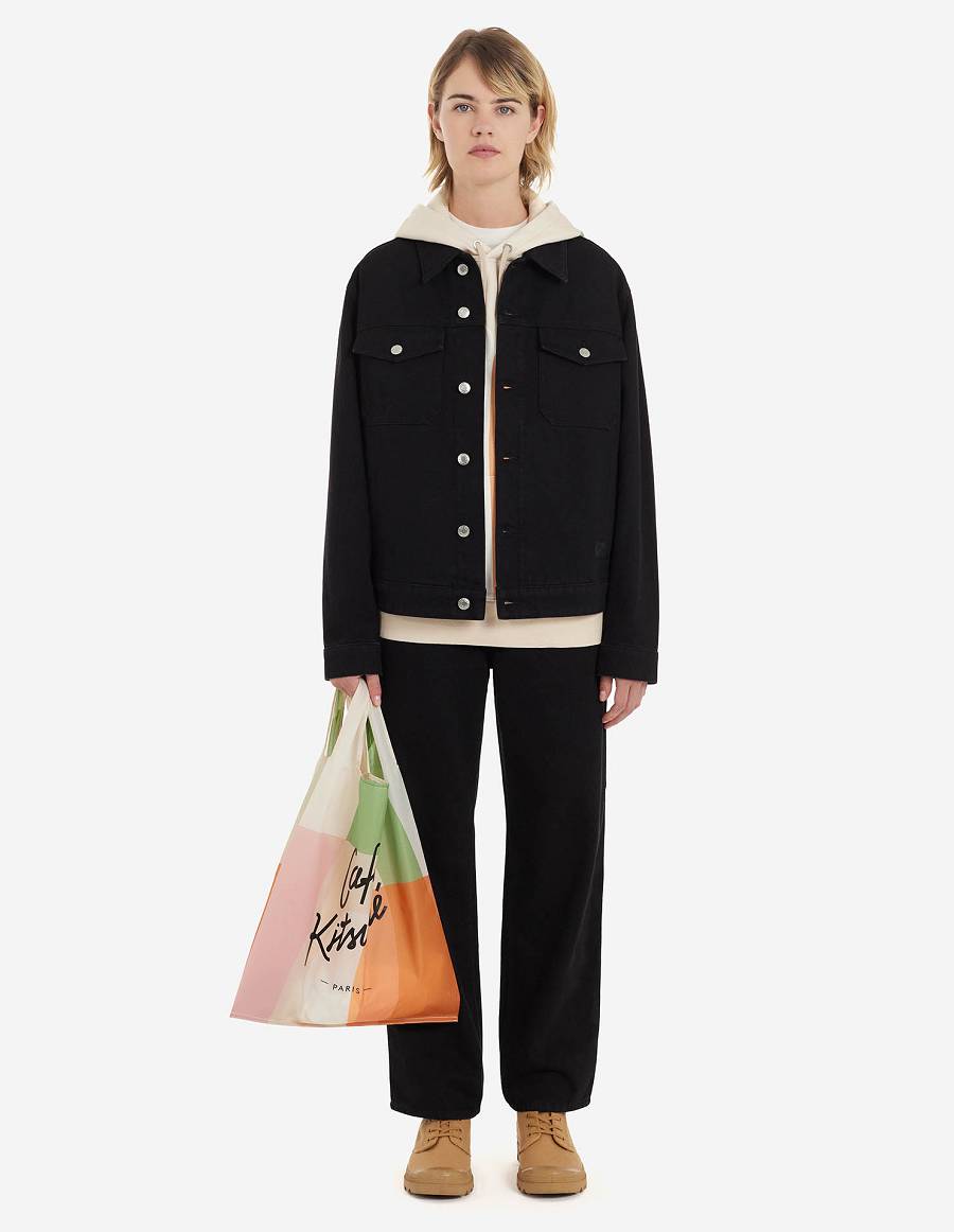 Black Women's Maison Kitsune Cafe Trucker Jackets | AU-W0397