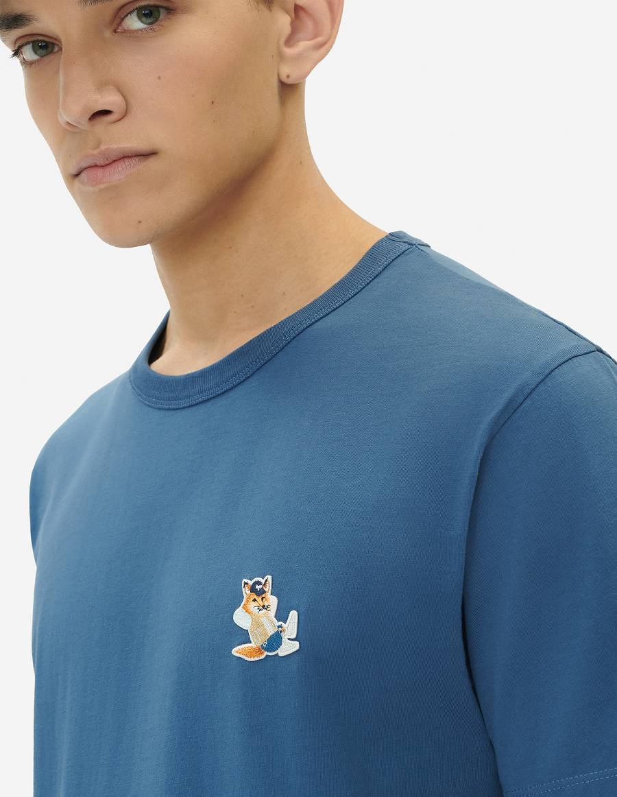 Blue Men's Maison Kitsune Dressed Fox Patch Classic T Shirts | AU-S0502