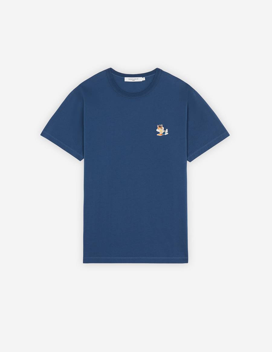 Blue Men\'s Maison Kitsune Dressed Fox Patch Classic T Shirts | AU-S0502