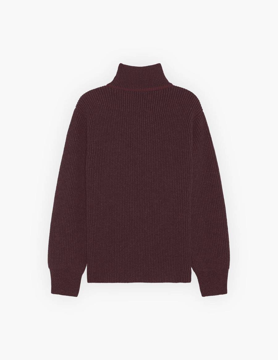Burgundy Men's Maison Kitsune Plaited Rib Regular Sweaters | AU-K0690
