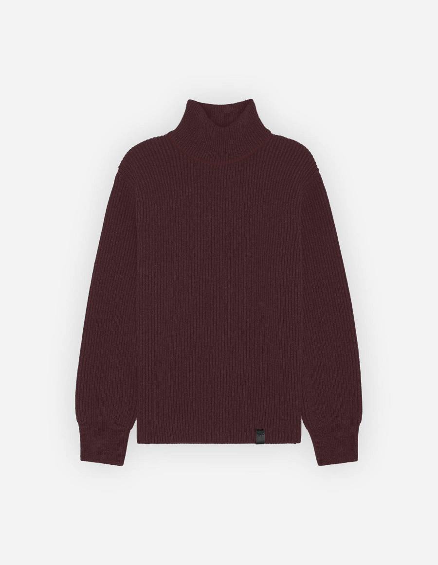 Burgundy Men\'s Maison Kitsune Plaited Rib Regular Sweaters | AU-K0690