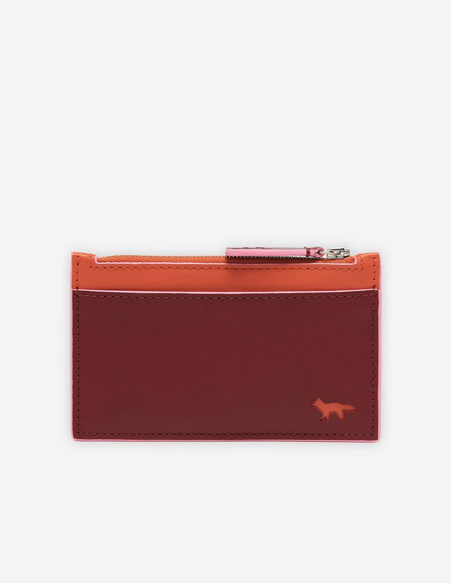 Burgundy Men\'s Maison Kitsune Profile Fox Long Zipped Card Holder Bags | AU-X232