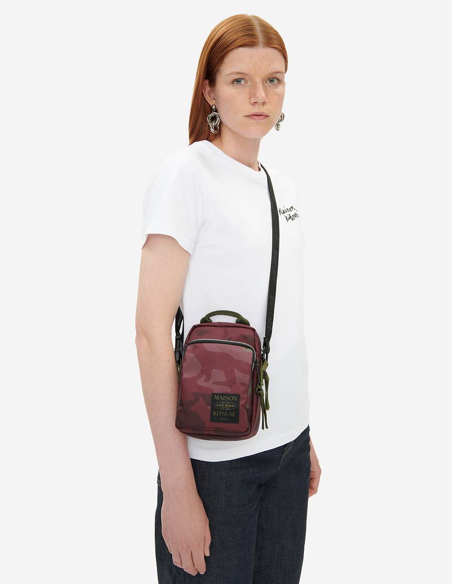 Burgundy Women's Maison Kitsune Mkxeastpak Printed One Crossbody Bags | AU-X0116