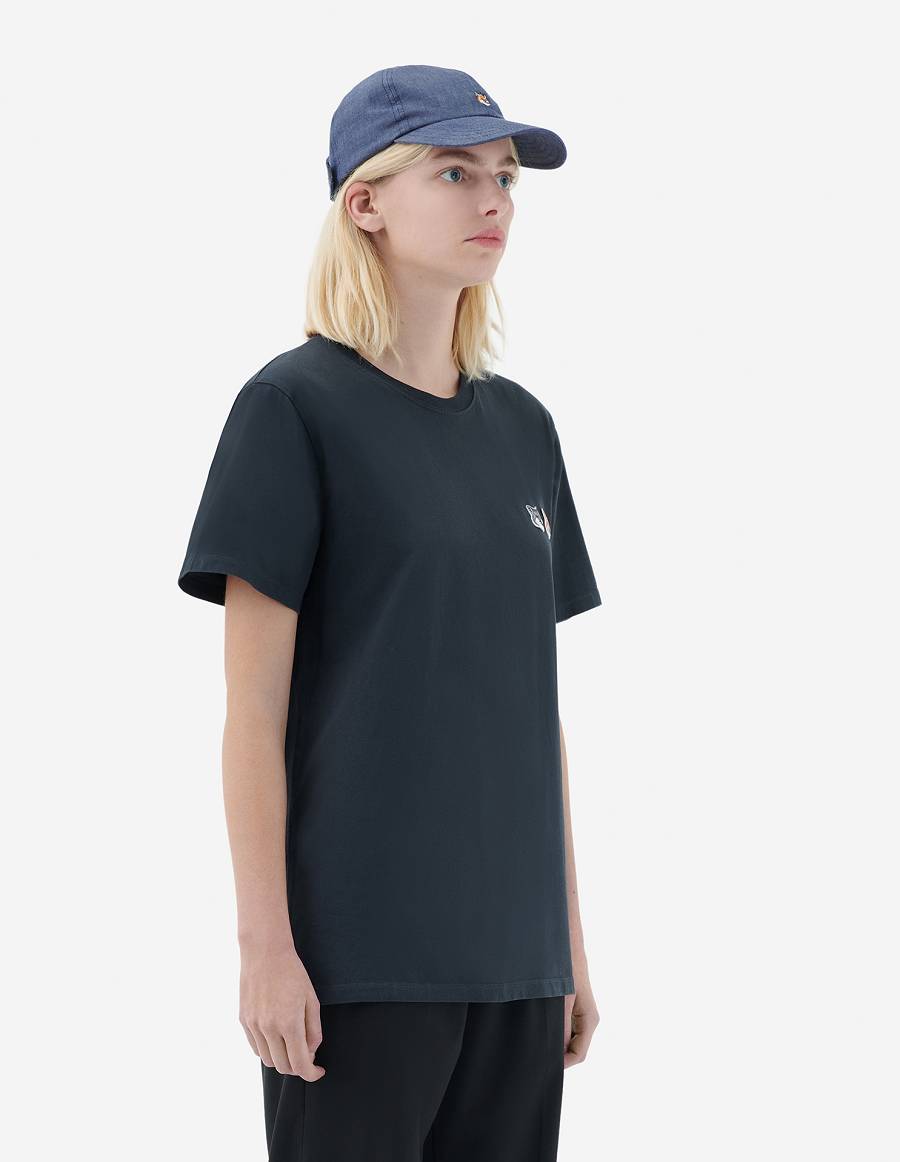 Dark Grey Women's Maison Kitsune Double Fox Head Patch Classic T Shirts | AU-J0164