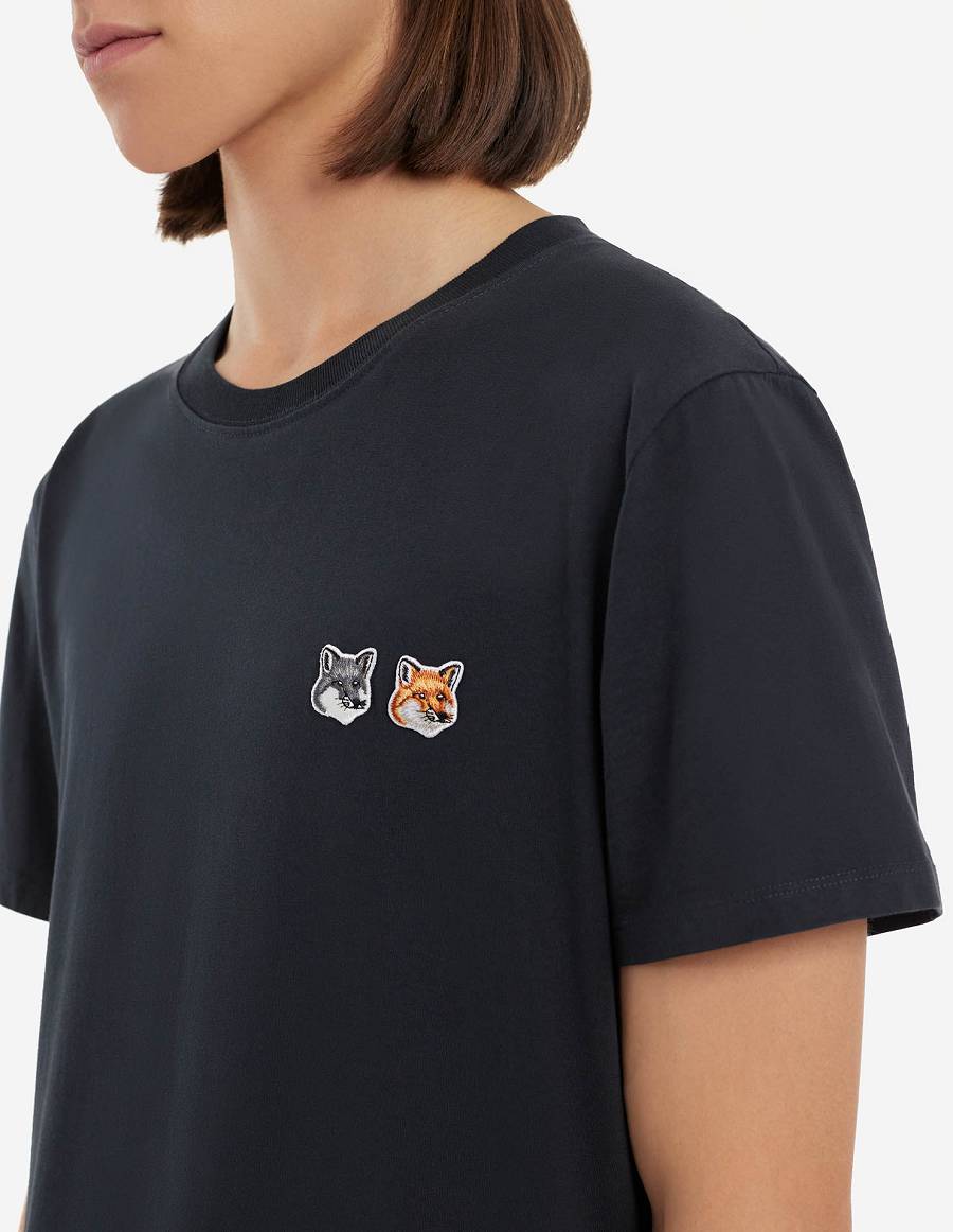 Dark Grey Women's Maison Kitsune Double Fox Head Patch Classic T Shirts | AU-J0164