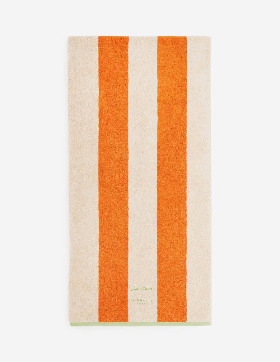 Orange Women\'s Maison Kitsune Striped Beach Towel Accessories | AU-K0748