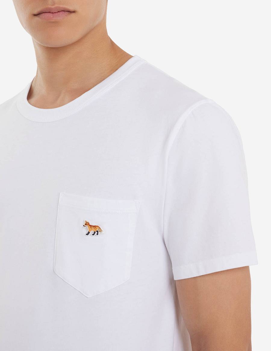 White Men's Maison Kitsune Baby Fox Patch Pocket T Shirts | AU-S0212