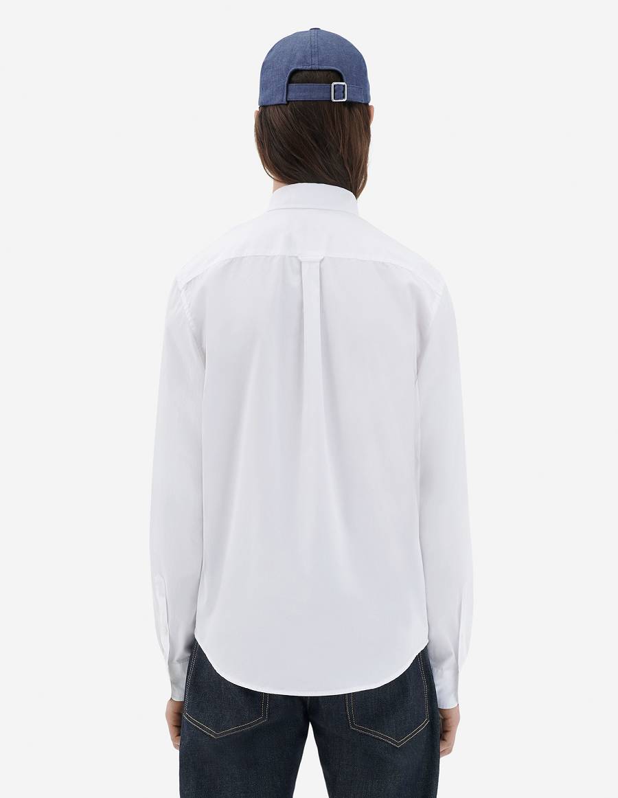 White Men's Maison Kitsune Fox Head Embroidery Classic Shirts | AU-W0310
