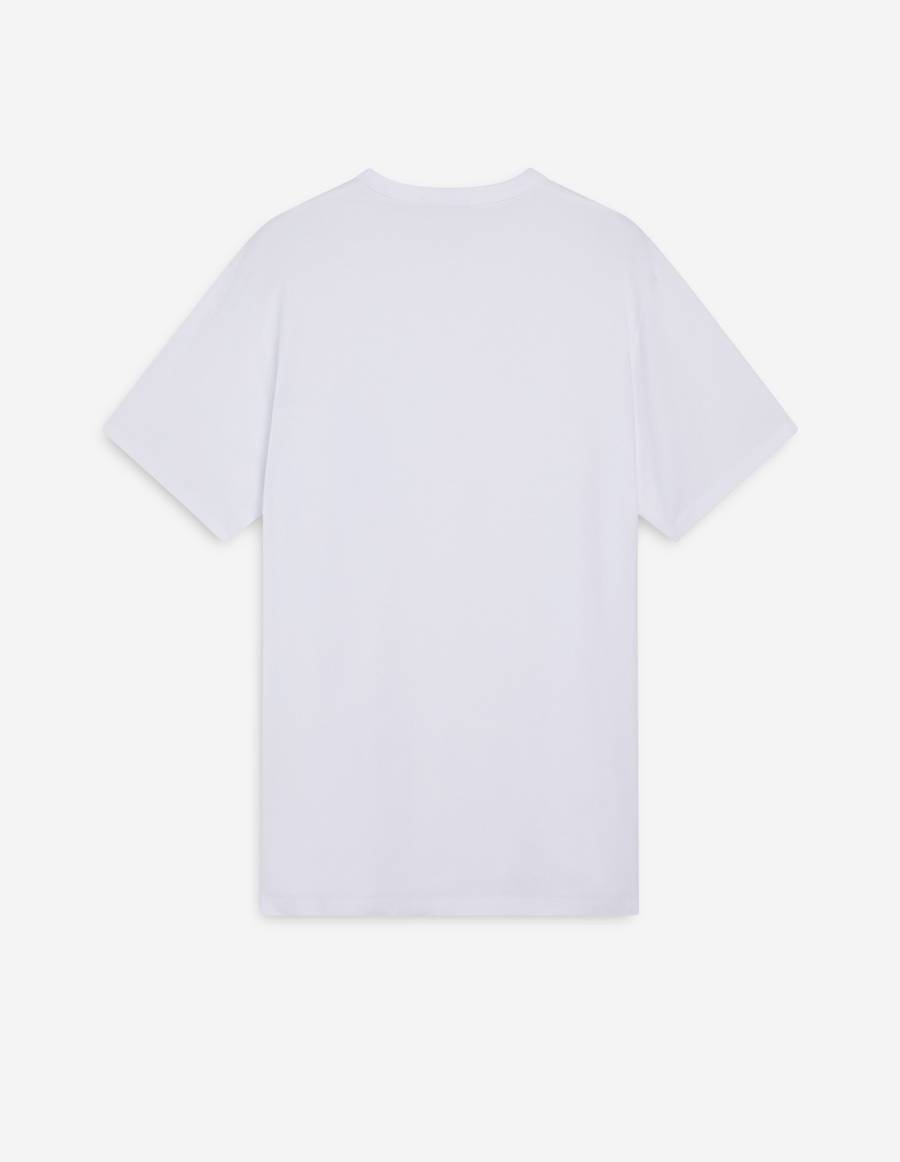 White Men's Maison Kitsune Tricolor Fox Patch Classic Pocket T Shirts | AU-A0466