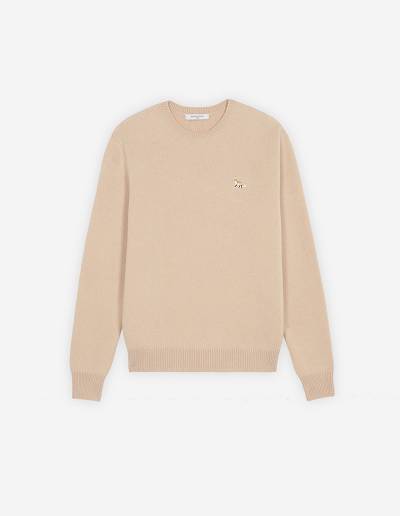 Beige Men's Maison Kitsune Baby Fox Patch Cosy R-neck Sweaters | AU-G0945