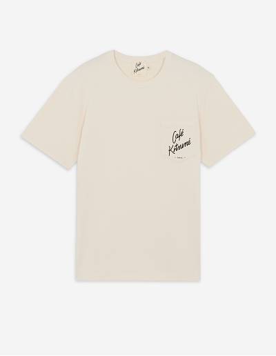 Beige Men's Maison Kitsune Cafe Kitsune Classic Pocket T Shirts | AU-H0453