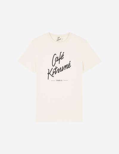 Beige Men's Maison Kitsune Cafe Kitsune T Shirts | AU-H0511
