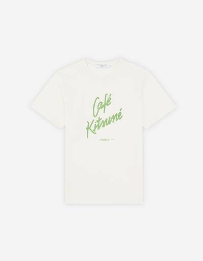 Beige Men's Maison Kitsune Cafe Kitsune Classic T Shirts | AU-K0603