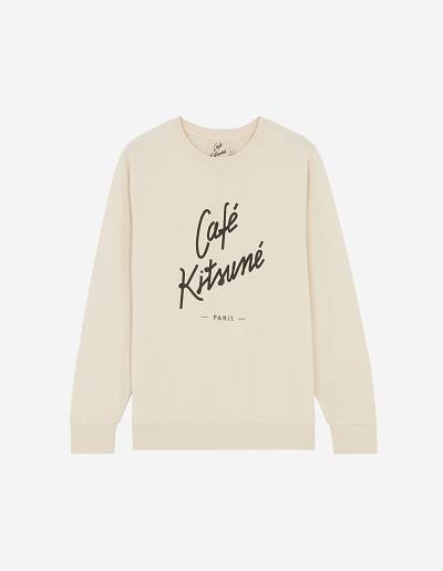 Beige Men's Maison Kitsune Cafe Kitsune Sweatshirts | AU-S0271