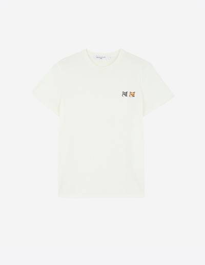 Beige Men's Maison Kitsune Double Fox Head Patch Classic T Shirts | AU-M475