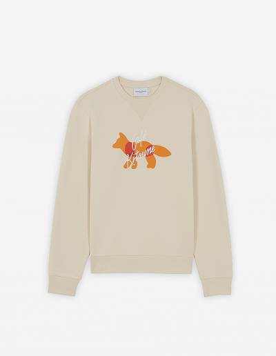 Beige Men's Maison Kitsune Fox Cafe Kitsune Classic Sweatshirts | AU-Q0583