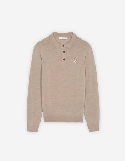 Beige Men's Maison Kitsune Fox Head Patch Jumper Sweaters | AU-O1392