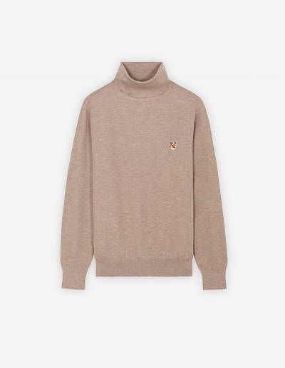 Beige Men's Maison Kitsune Fox Head Patch Turtleneck Sweaters | AU-Y0991