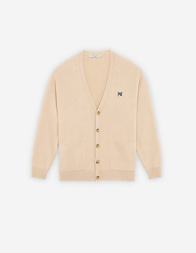 Beige Men's Maison Kitsune Grey Fox Head Patch Relaxed Cardigan | AU-C0144