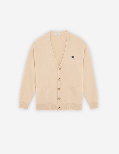 Beige Men's Maison Kitsune Grey Fox Head Patch Relaxed Cardigan | AU-C0144