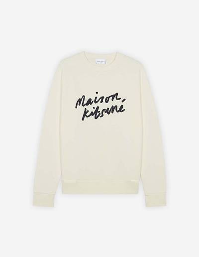 Beige Men's Maison Kitsune Handwriting Clean Sweatshirts | AU-G0858
