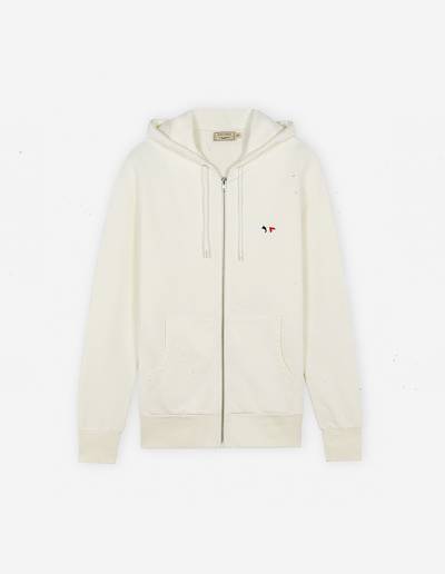 Beige Men's Maison Kitsune Tricolor Fox Patch Zip Hoodies | AU-K0661