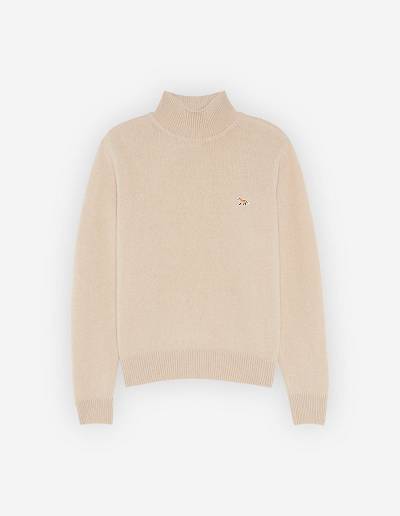 Beige Women's Maison Kitsune Baby Fox Patch Boxy Turtleneck Sweaters | AU-M0544