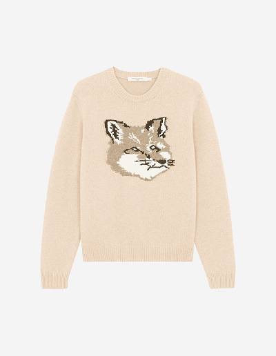 Beige Women's Maison Kitsune Big Fox Head Sweaters | AU-G0965
