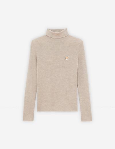 Beige Women's Maison Kitsune Fox Head Patch Fitted Turtleneck Sweaters | AU-U0528