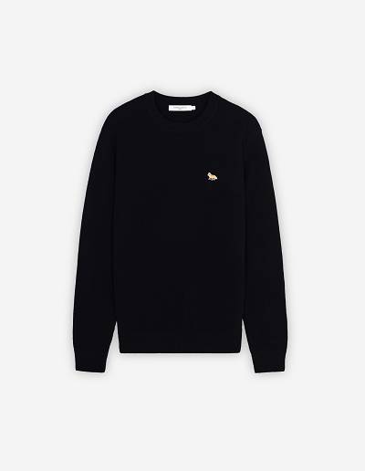 Black Men's Maison Kitsune Baby Fox Patch Cosy R-neck Sweaters | AU-K0679