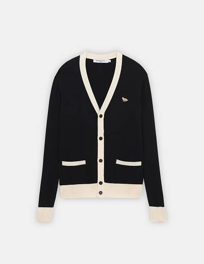 Black Men's Maison Kitsune Baby Fox Patch Bi-color Classic Cardigan | AU-Q0891