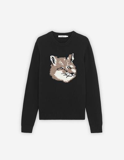 Black Men's Maison Kitsune Big Fox Head Classic Sweaters | AU-Q0322