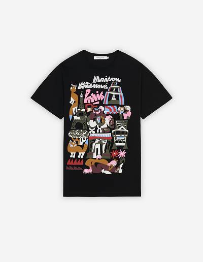 Black Men's Maison Kitsune Bill Rebholz Paris Classic T Shirts | AU-E0845