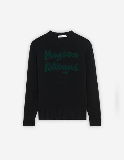 Black Men's Maison Kitsune Bill Rebholz Relaxed Jacquard Sweaters | AU-V0578