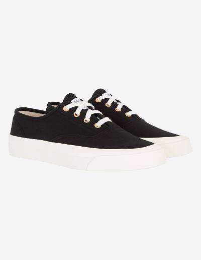 Black Men's Maison Kitsune Canvas Laced Sneakers | AU-M0649