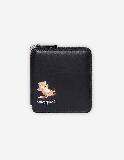Black Men's Maison Kitsune Chillax Fox Square Zipped Wallet Bags | AU-E0932
