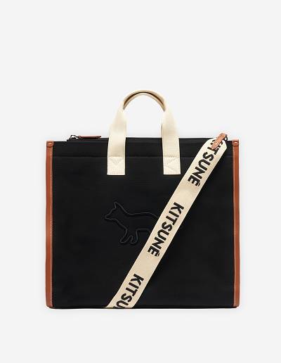 Black Men's Maison Kitsune Contour Fox E/W Tote Bags | AU-S0793