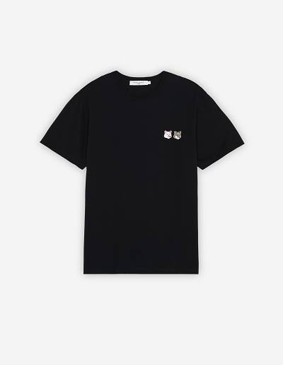 Black Men's Maison Kitsune Double Monochrome Fox Head Patch Classic T Shirts | AU-K0476