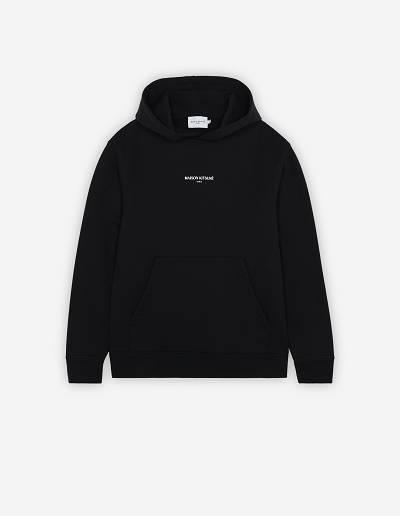 Black Men's Maison Kitsune Embroidered Cordless Hoodies | AU-B0229