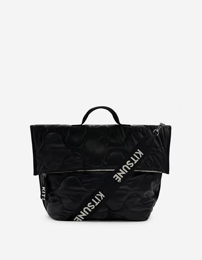 Black Men's Maison Kitsune Faux Leather Quilted Bags | AU-S0851
