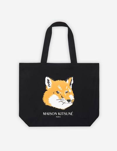 Black Men's Maison Kitsune Fox Head Tote Bags | AU-X464