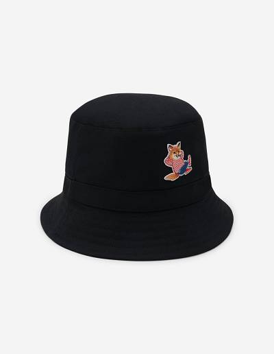 Black Men's Maison Kitsune Frenchie Dressed Fox Bucket Hats | AU-M0750