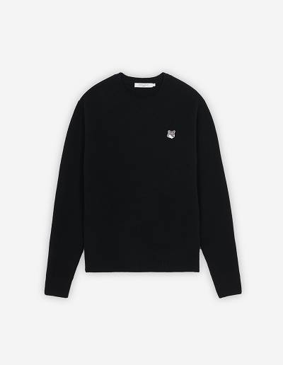 Black Men's Maison Kitsune Grey Fox Head Patch Relaxed Jumper Sweaters | AU-L0749