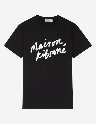 Black Men's Maison Kitsune Handwriting Classic T Shirts | AU-L0517