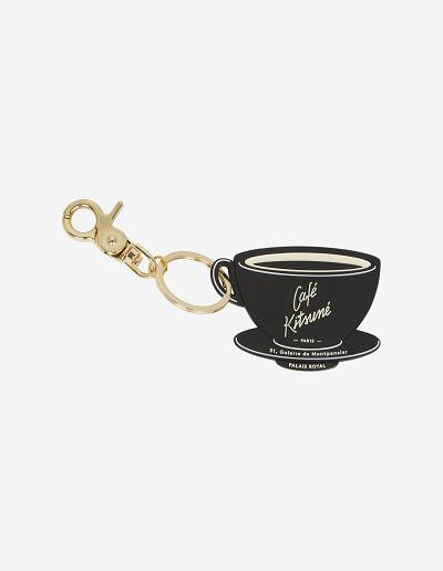 Black Men's Maison Kitsune Keyring Cafe Kitsune Cup Accessories | AU-W0194