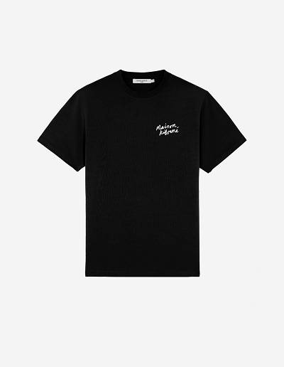 Black Men's Maison Kitsune Mini Handwriting Classic T Shirts | AU-K0806