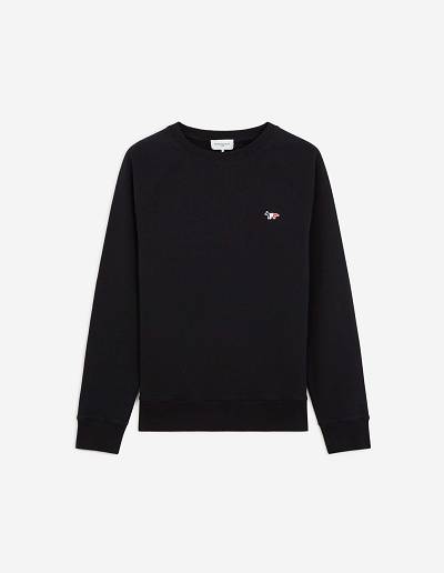 Black Men's Maison Kitsune Tricolor Fox Patch Clean Sweatshirts | AU-Q0224