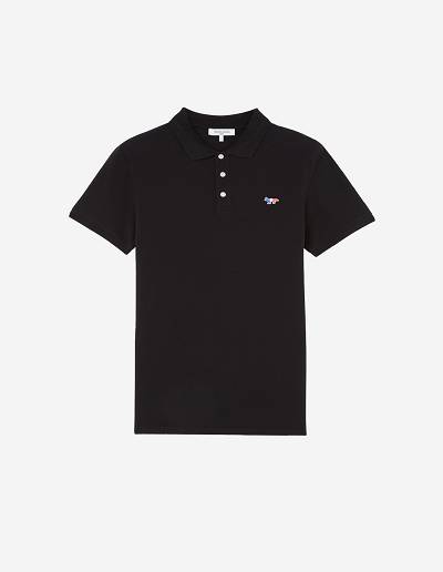Black Men's Maison Kitsune Tricolor Fox Patch Classic Polo | AU-S0M26
